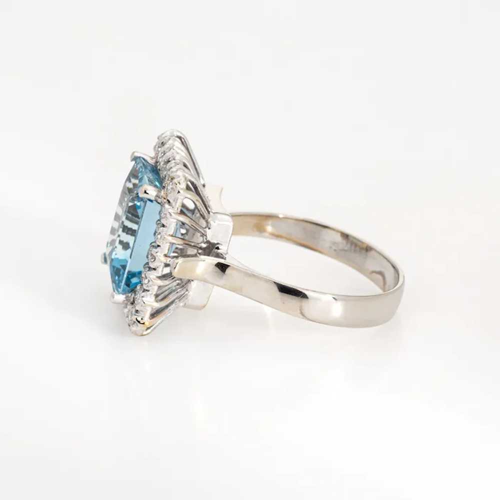 5.35ct Aquamarine Diamond Square Ring Vintage 18k… - image 4