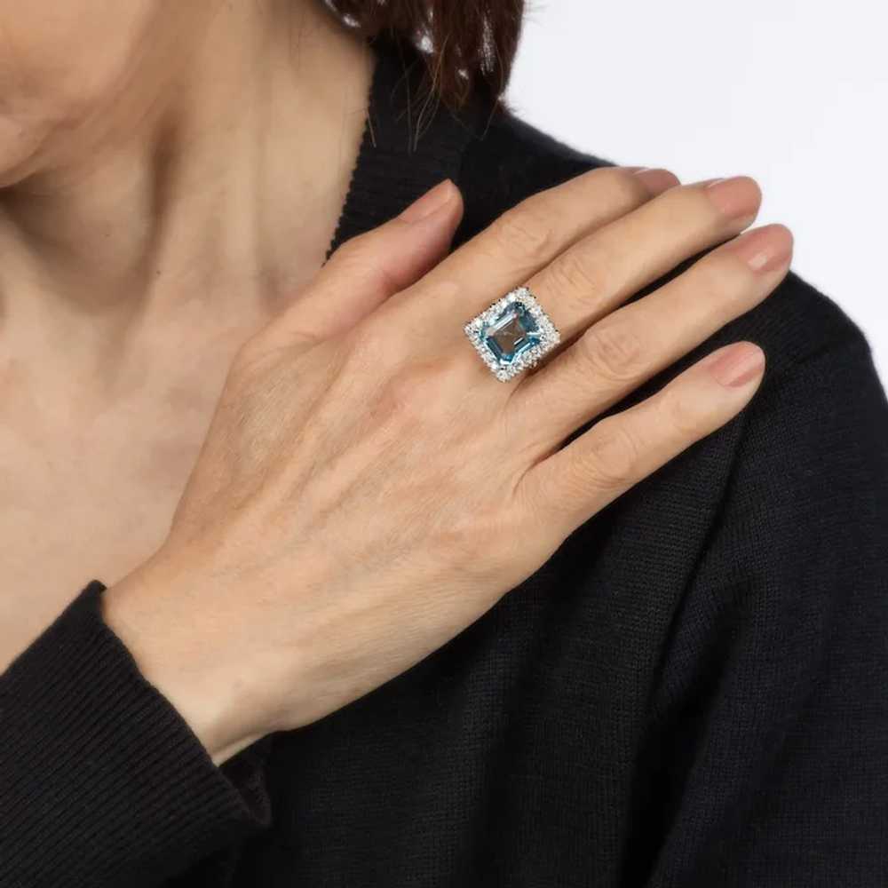 5.35ct Aquamarine Diamond Square Ring Vintage 18k… - image 6
