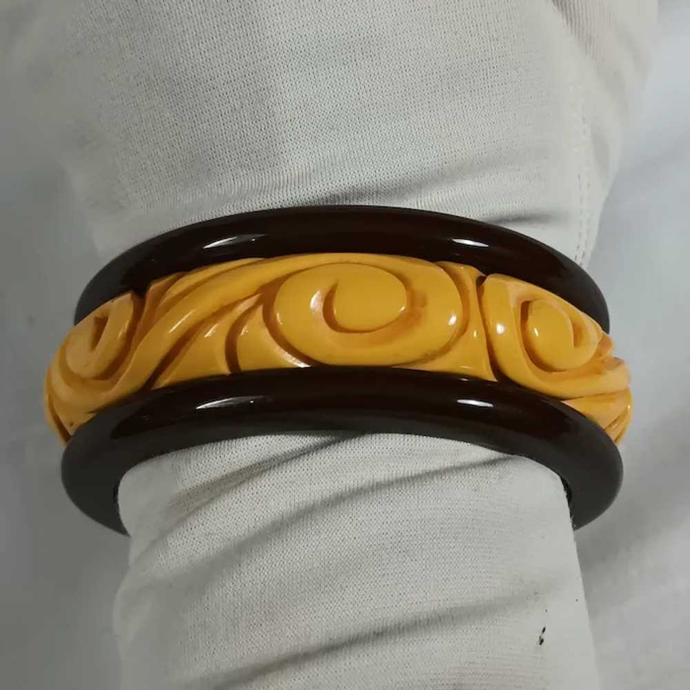 Layered carved Bakelite bangle butterscotch choco… - image 5