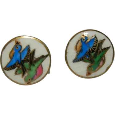 Antique Chinese Cloisonné Enamel Bird Screw Back … - image 1