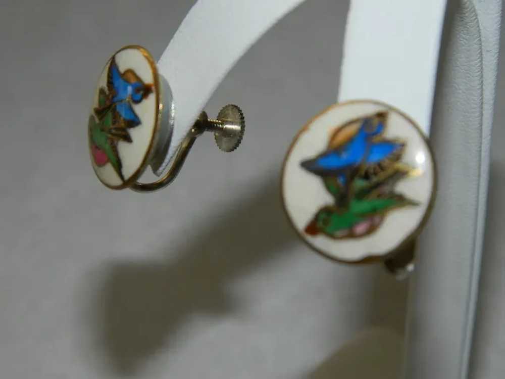 Antique Chinese Cloisonné Enamel Bird Screw Back … - image 8