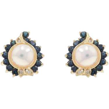 Yellow Gold Cultured Pearl Sapphire Diamond Large… - image 1