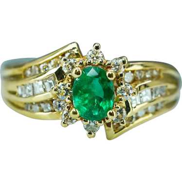 Vintage Emerald Asscher Round Diamond 18K Gold Ri… - image 1