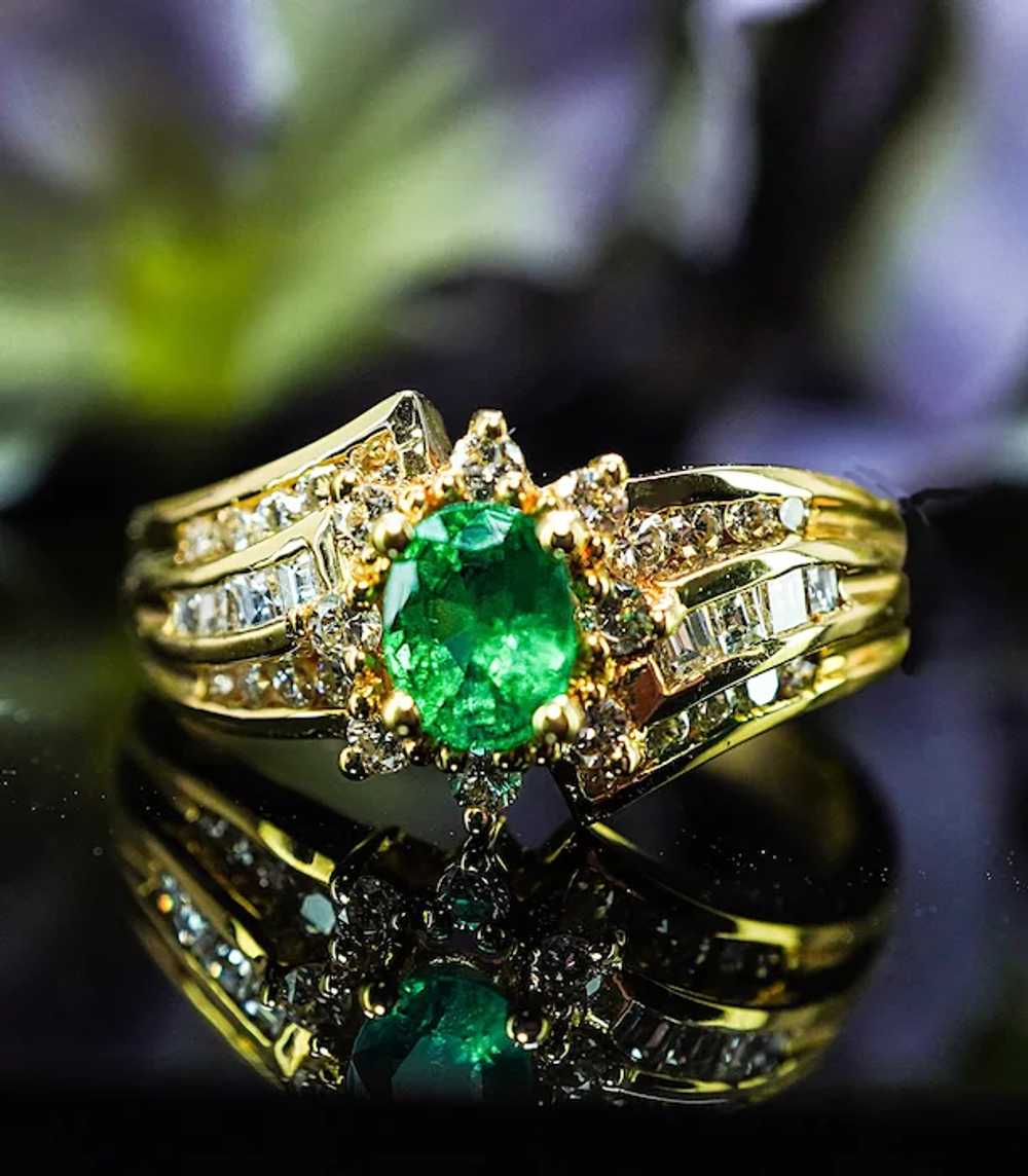 Vintage Emerald Asscher Round Diamond 18K Gold Ri… - image 2