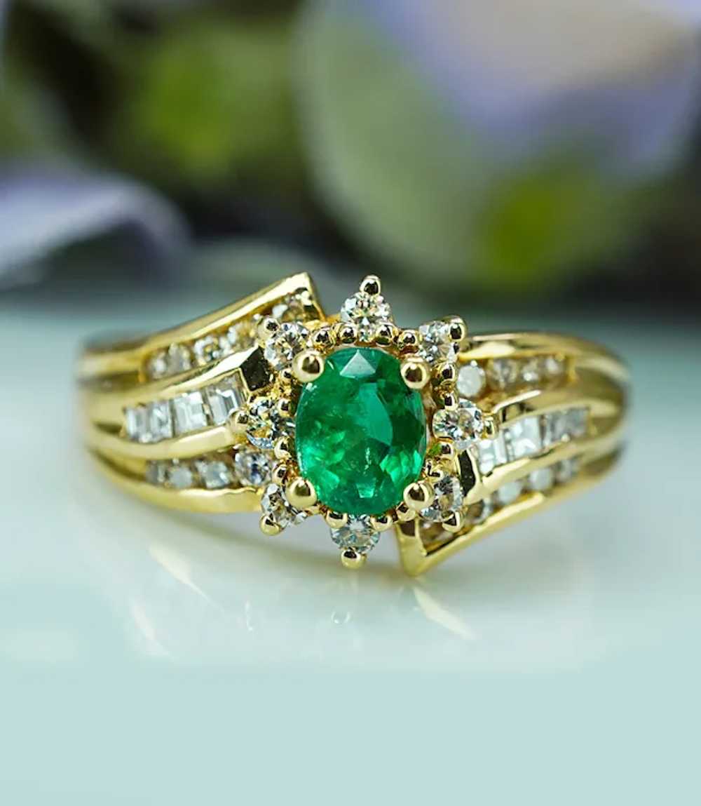 Vintage Emerald Asscher Round Diamond 18K Gold Ri… - image 3