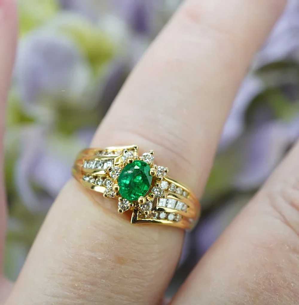 Vintage Emerald Asscher Round Diamond 18K Gold Ri… - image 4