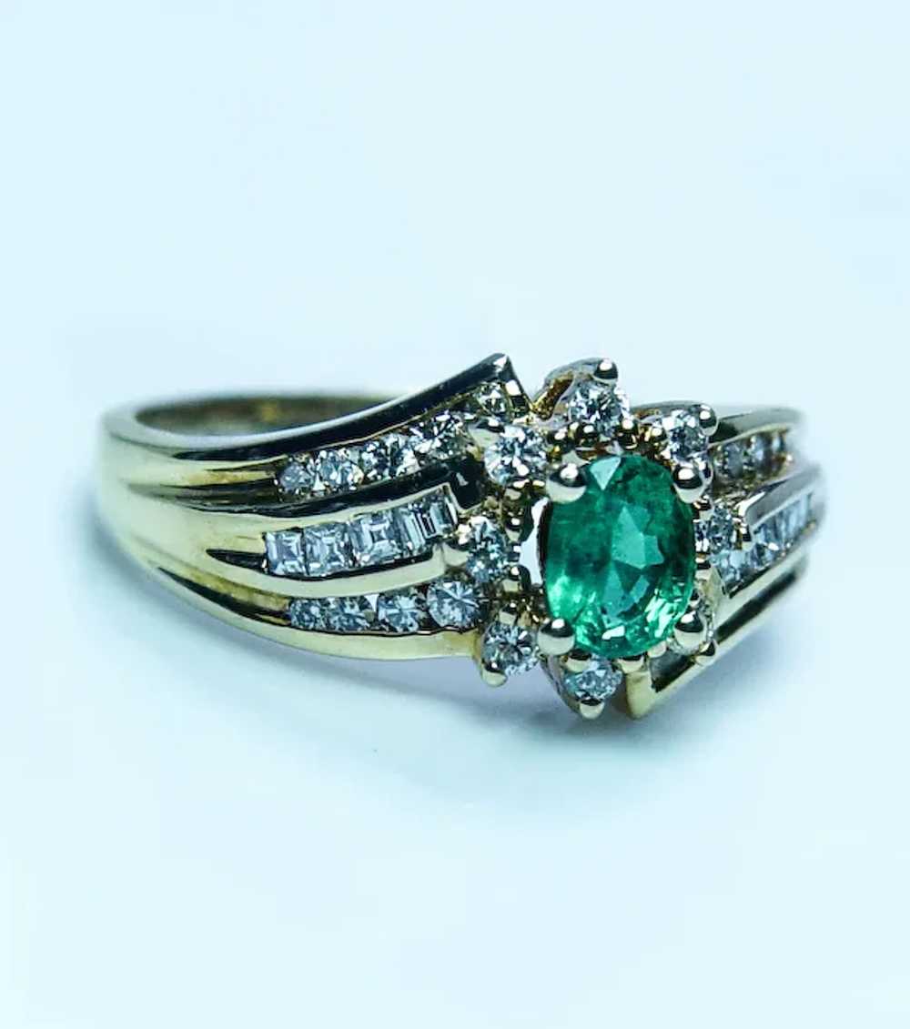 Vintage Emerald Asscher Round Diamond 18K Gold Ri… - image 6