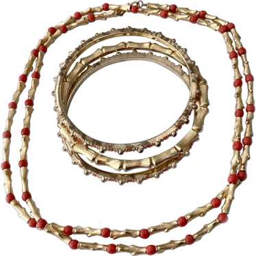 Monet Gilt Branches and Faux Coral Bead Necklace … - image 1