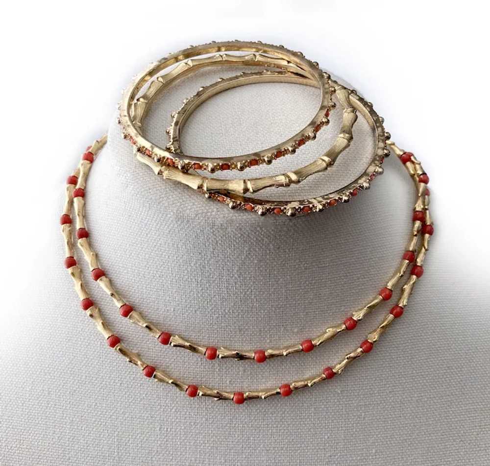 Monet Gilt Branches and Faux Coral Bead Necklace … - image 2