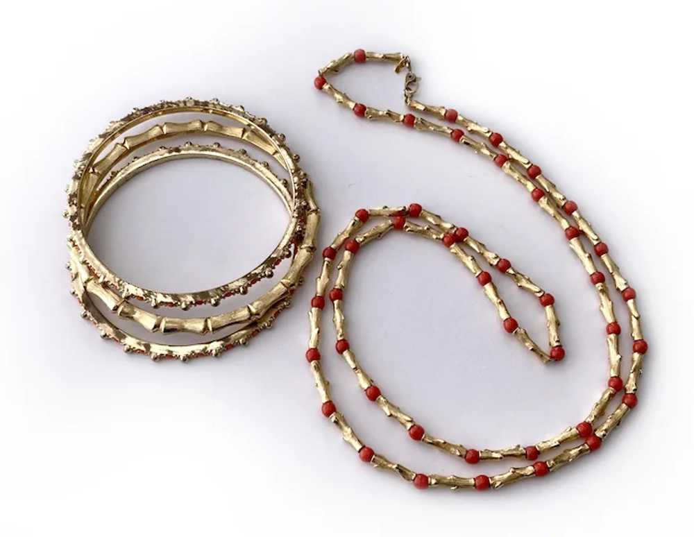Monet Gilt Branches and Faux Coral Bead Necklace … - image 3