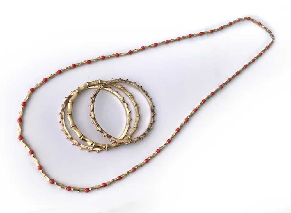 Monet Gilt Branches and Faux Coral Bead Necklace … - image 4