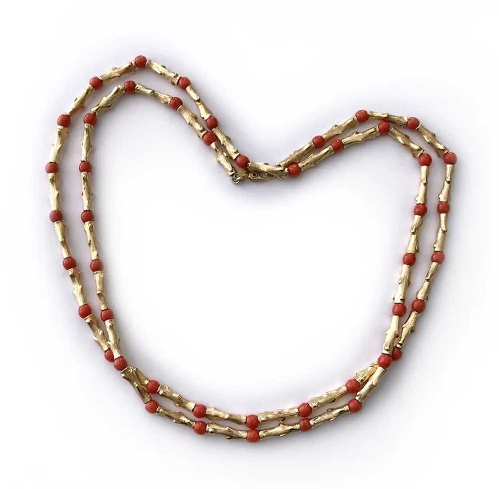 Monet Gilt Branches and Faux Coral Bead Necklace … - image 5