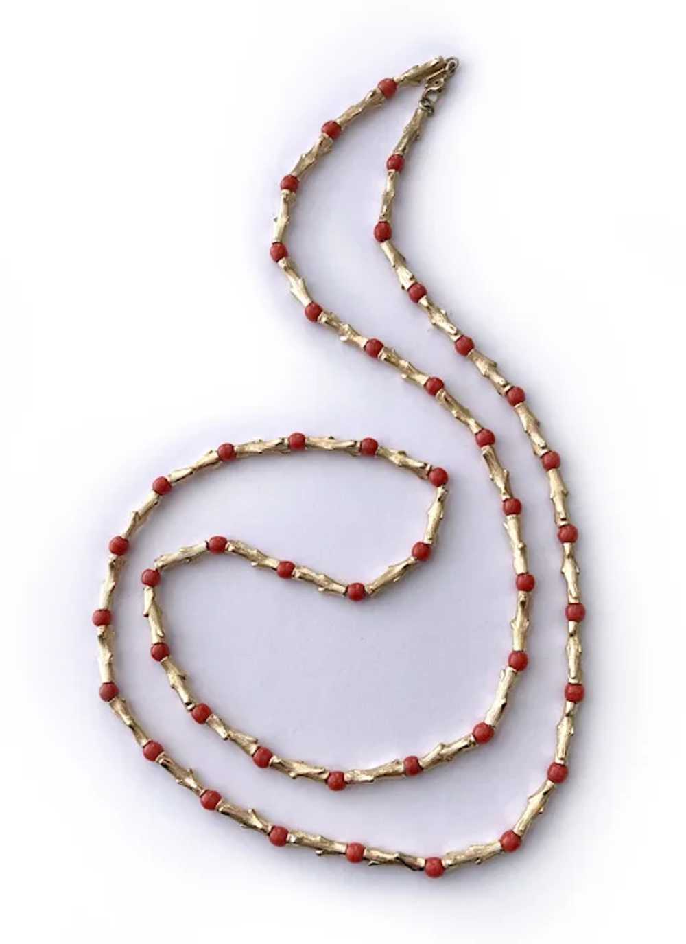 Monet Gilt Branches and Faux Coral Bead Necklace … - image 6
