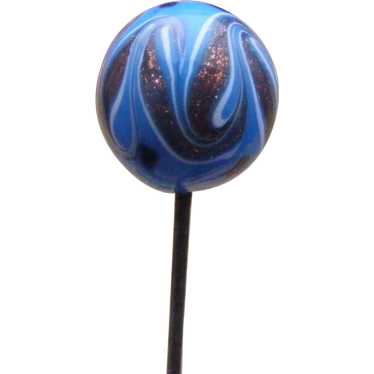 Victorian Hat Pin Art Glass Ball Goldstone Cornfl… - image 1