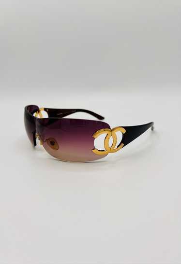 Chanel Sunglasses CC Rimless Shield Wrap Brown Gol