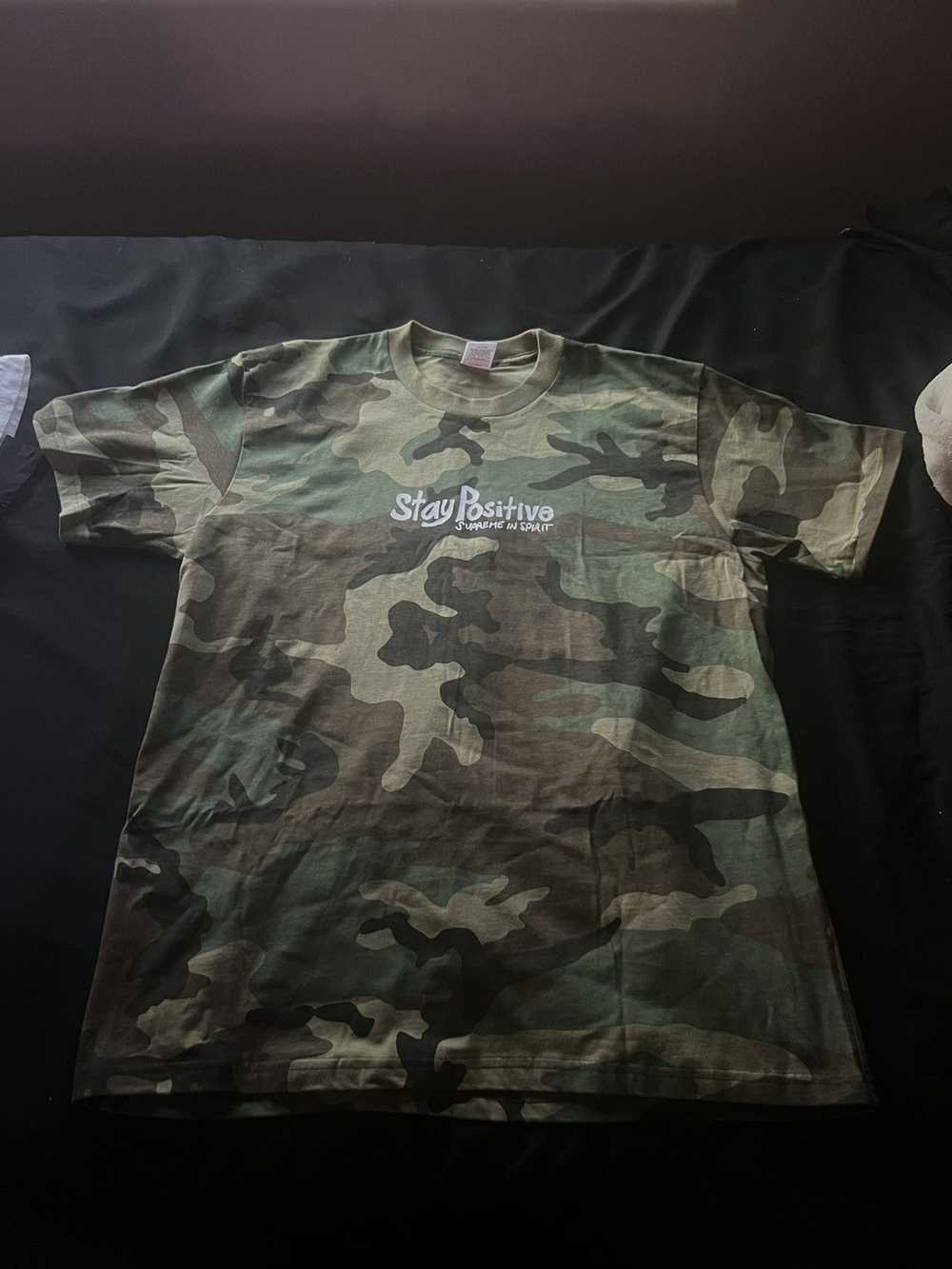 Supreme Supreme “stay positive” green camo tee - image 1