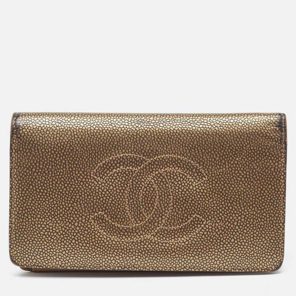 Chanel CHANEL Gold Leather Timeless CC L Yen Wall… - image 1