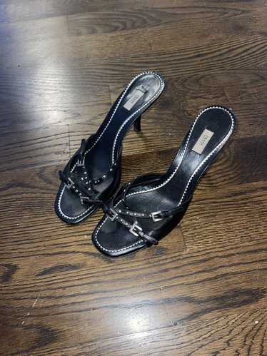 Prada × Vintage Black Leather Studded Kitten Heels