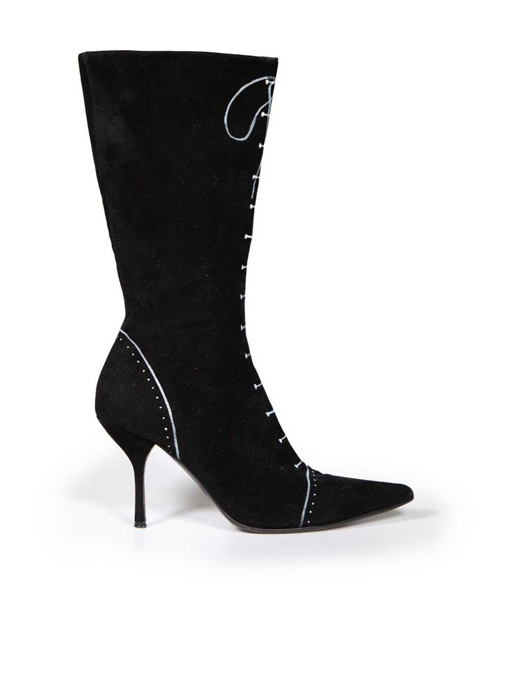 Moschino Black Suede Lace Print Boots - image 1