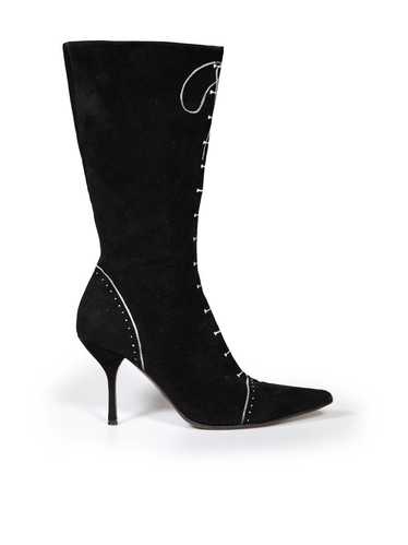 Moschino Black Suede Lace Print Boots