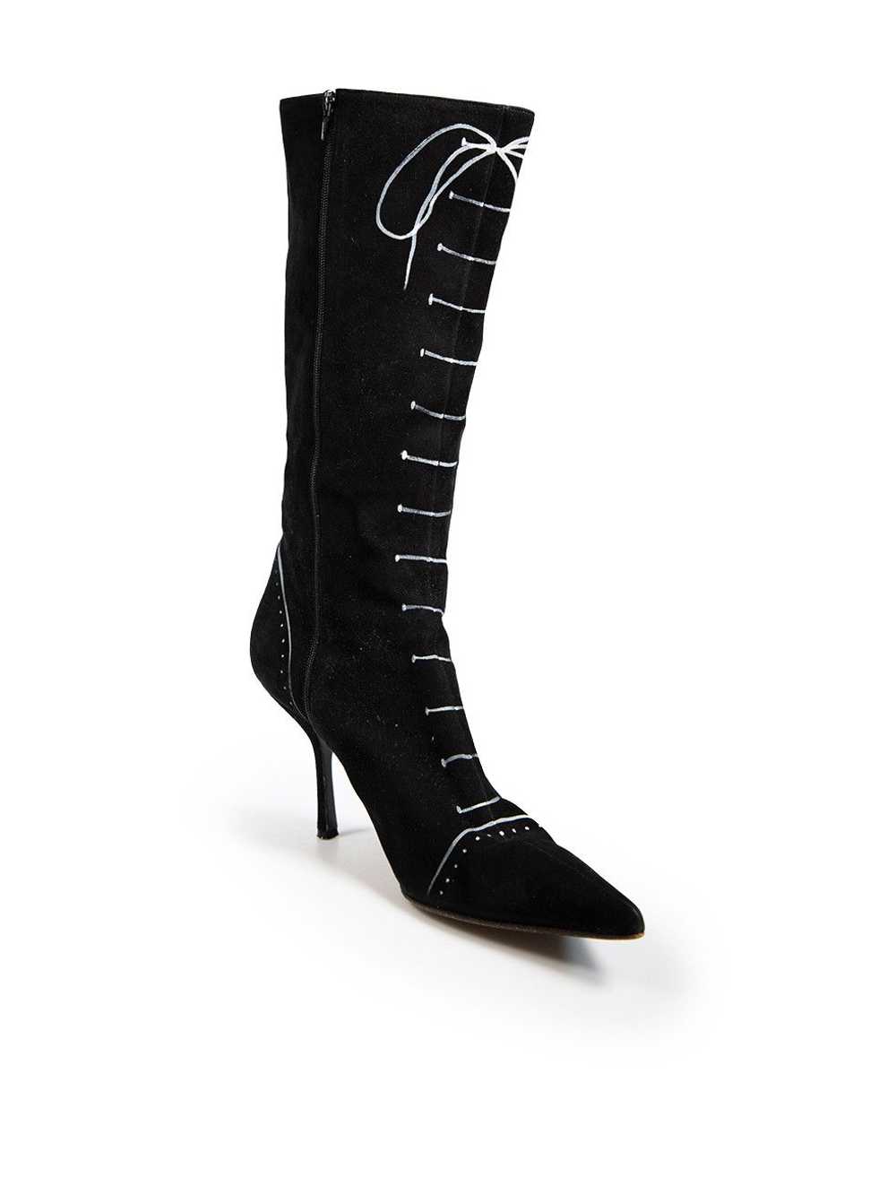 Moschino Black Suede Lace Print Boots - image 2