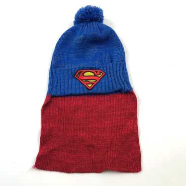 Vintage Superman Beanie Hat Cap Blue Red Embroide… - image 1