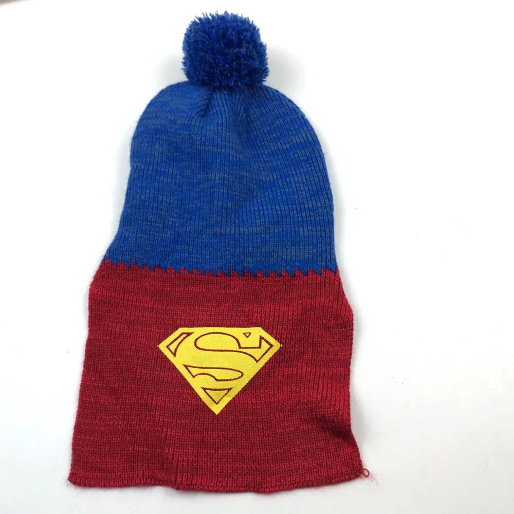 Vintage Superman Beanie Hat Cap Blue Red Embroide… - image 3