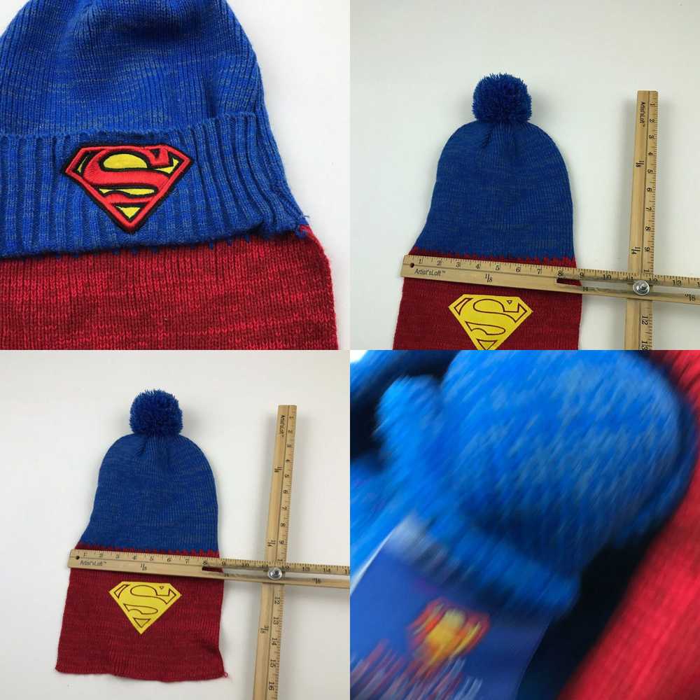 Vintage Superman Beanie Hat Cap Blue Red Embroide… - image 4