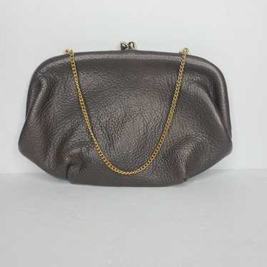 Vintage Genuine Brown Pebbled Leather Kisslock Cl… - image 1