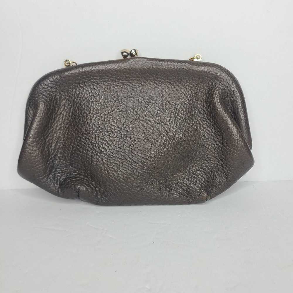 Vintage Genuine Brown Pebbled Leather Kisslock Cl… - image 2