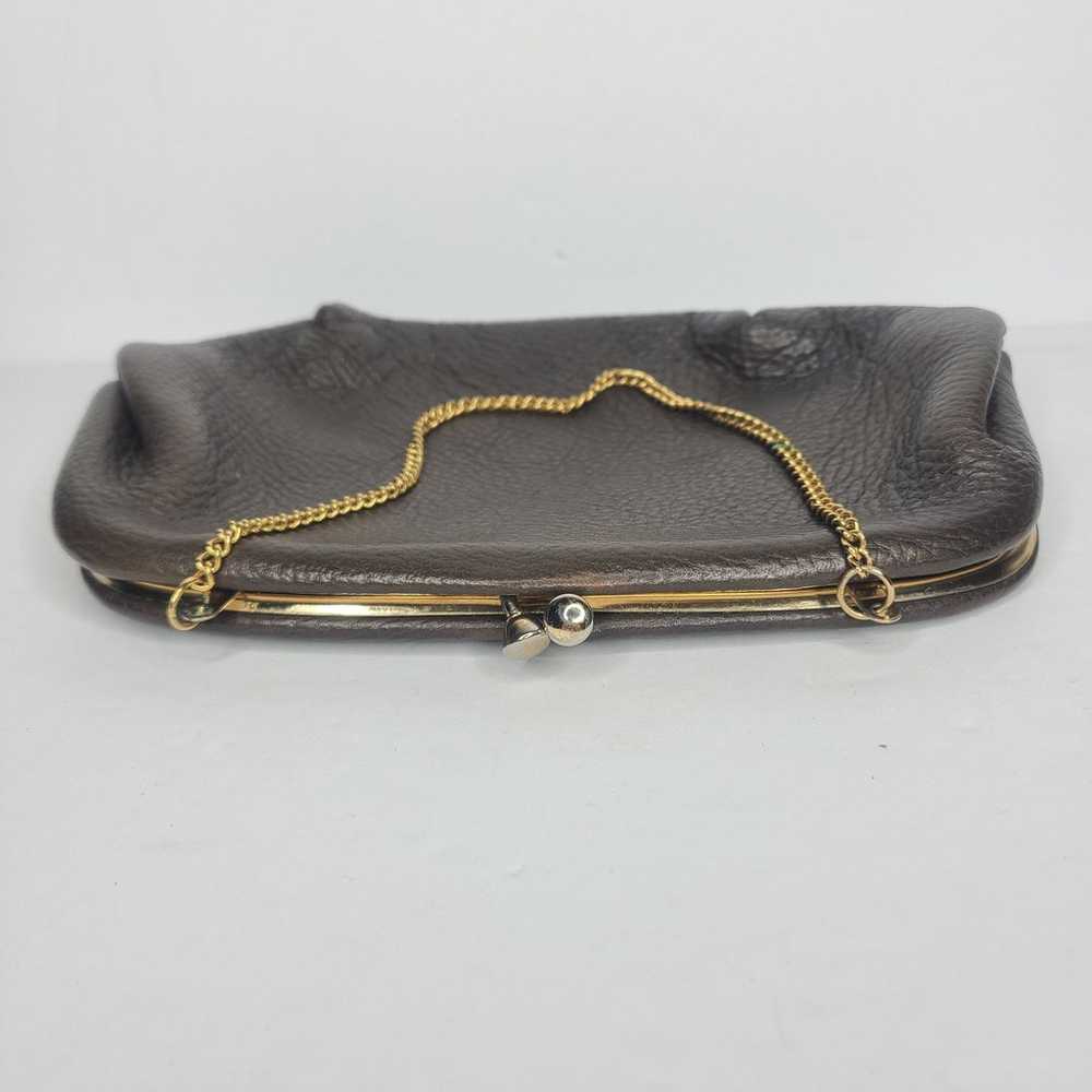 Vintage Genuine Brown Pebbled Leather Kisslock Cl… - image 5