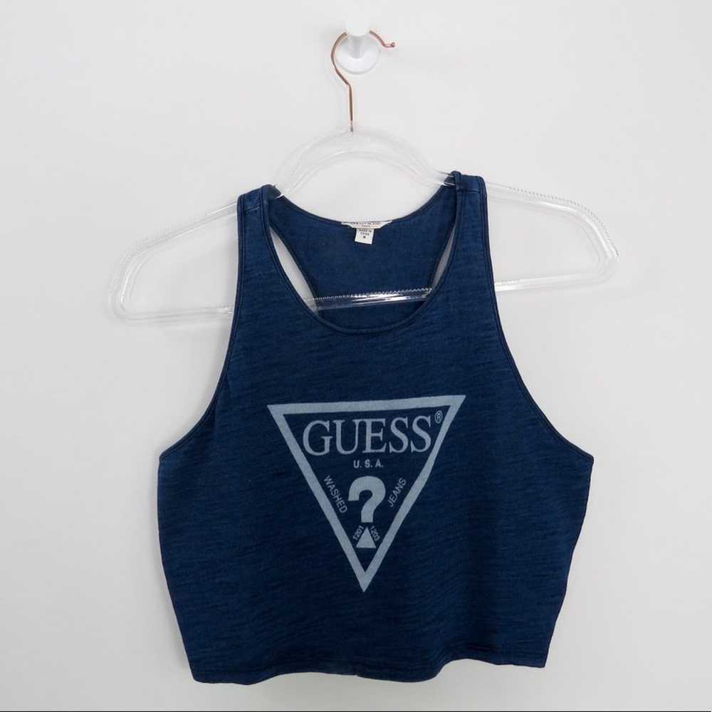 GUESS Y2K Blue Cropped Graphic Logo Tank Top Medi… - image 2