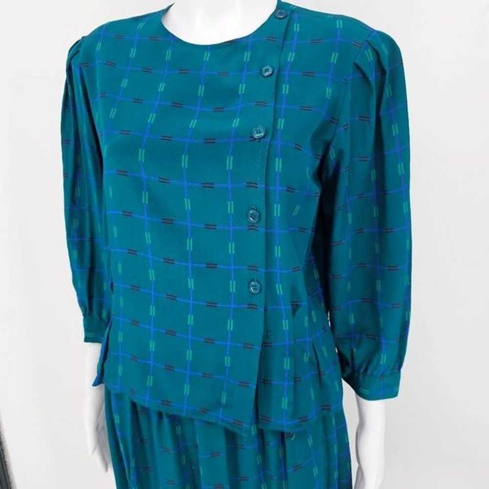 Vintage Maggy London Silk 2-Piece Skirt Set Green… - image 3