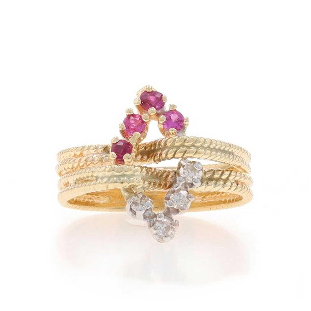 Yellow Gold Ruby Diamond Vintage Ring - 14k Roud … - image 1