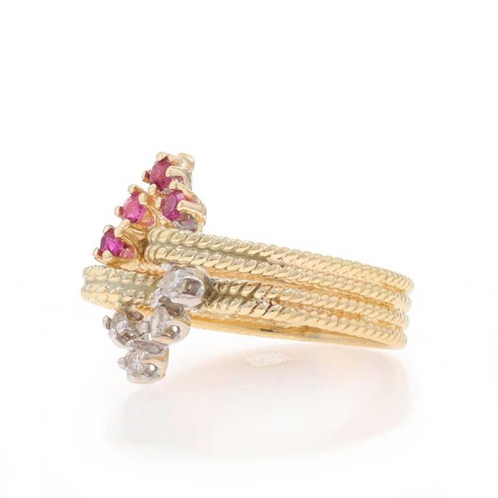 Yellow Gold Ruby Diamond Vintage Ring - 14k Roud … - image 3