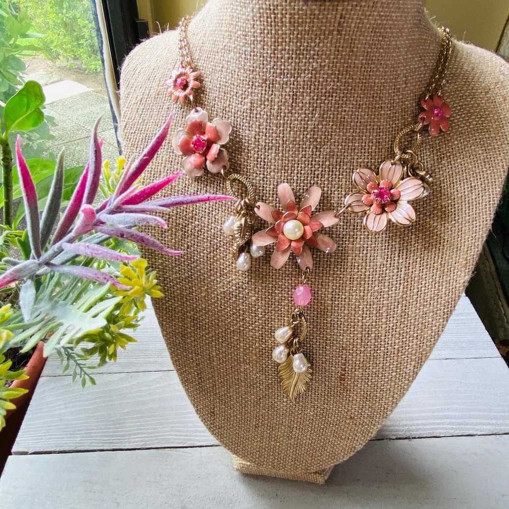 Vintage Floral Statement Necklace With Pearl And … - image 1