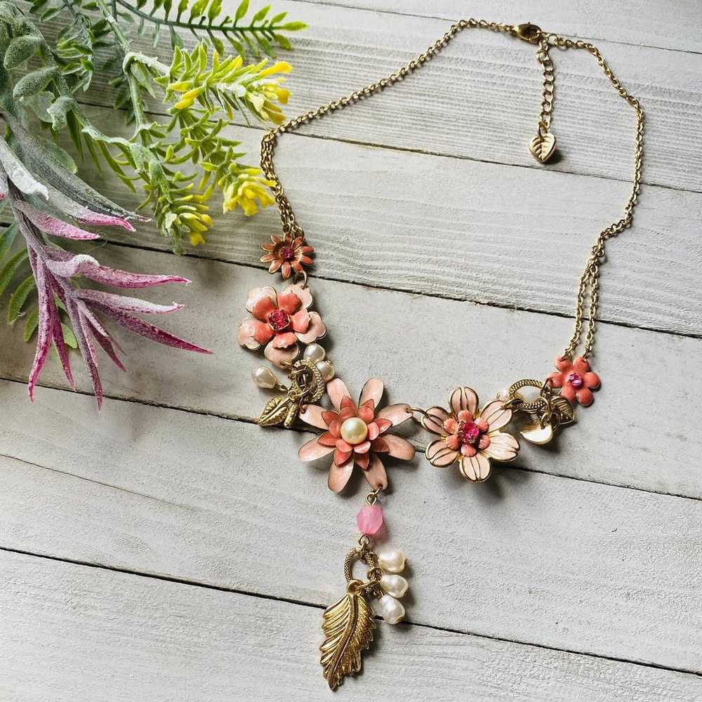 Vintage Floral Statement Necklace With Pearl And … - image 2