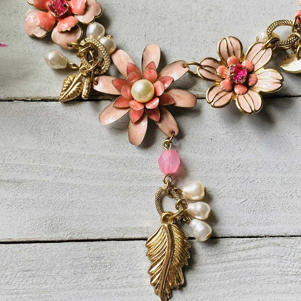Vintage Floral Statement Necklace With Pearl And … - image 3