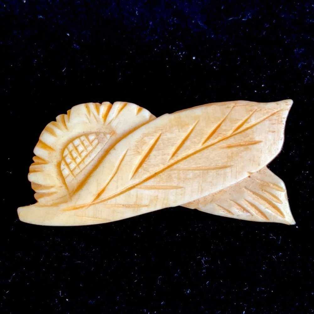 Vintage Hand Crafted Bone Flower and Leaf Pin - image 1