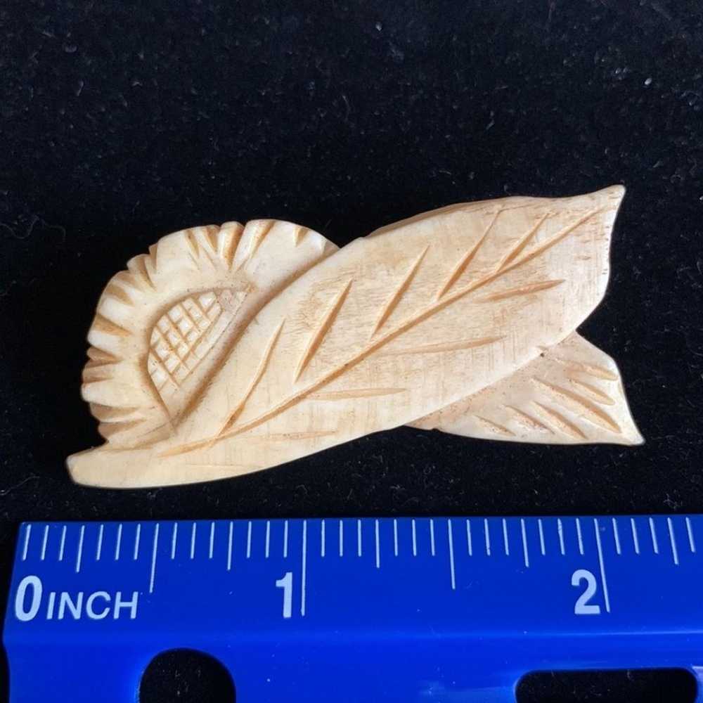 Vintage Hand Crafted Bone Flower and Leaf Pin - image 3