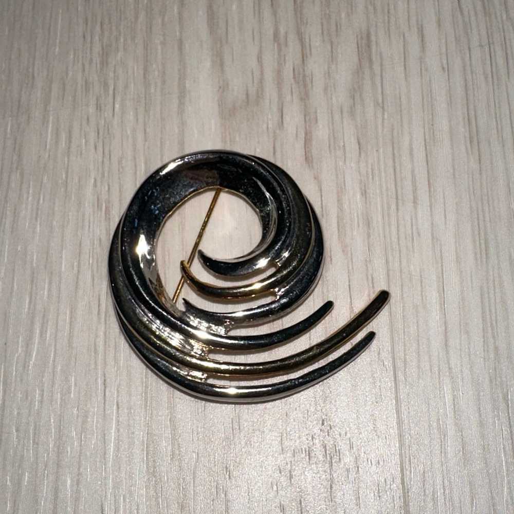 Vintage Swirl Wave SILVER/gold Tone Classy Brooch… - image 1
