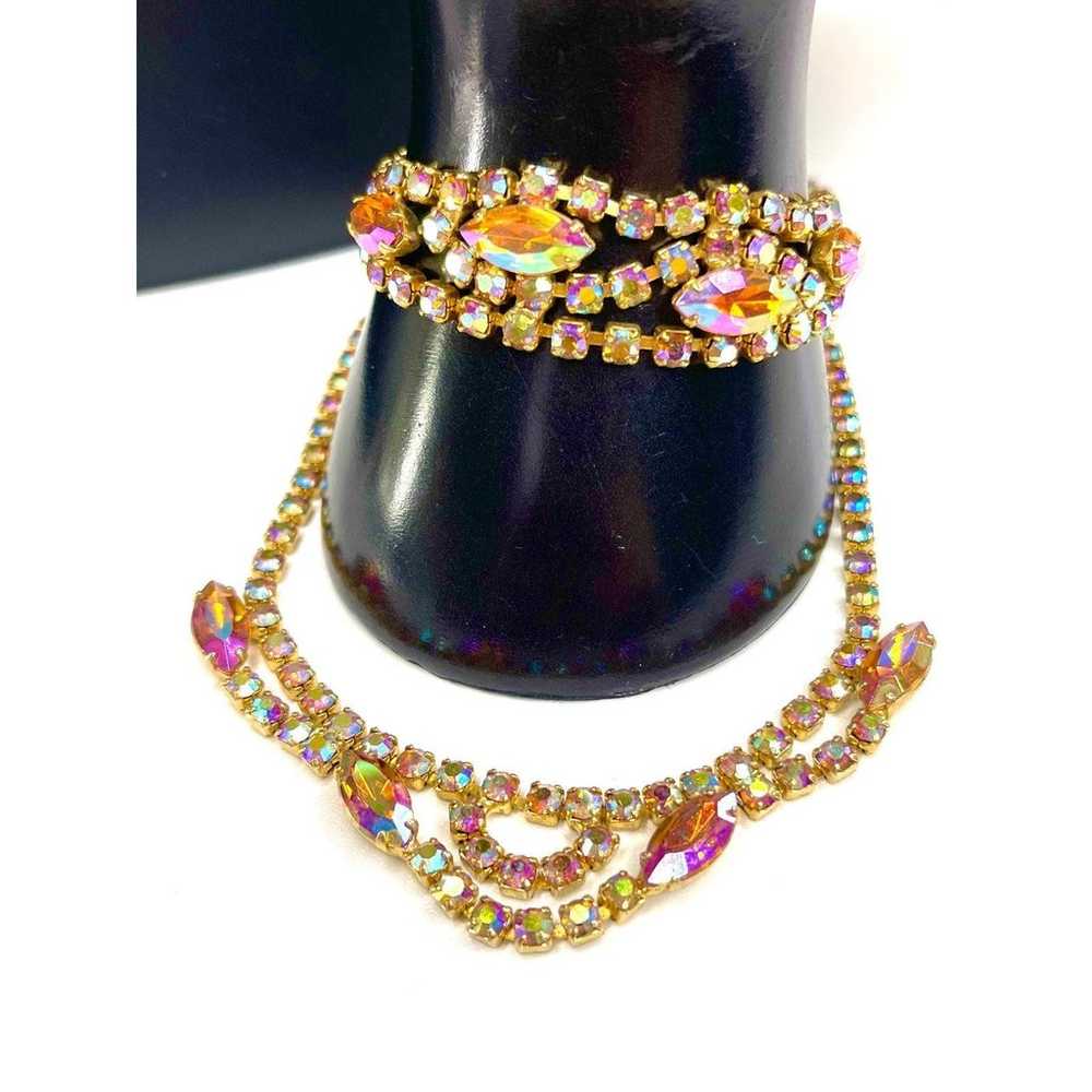 Vintage Necklace Bracelet Set Amber AB Rhinestone… - image 3