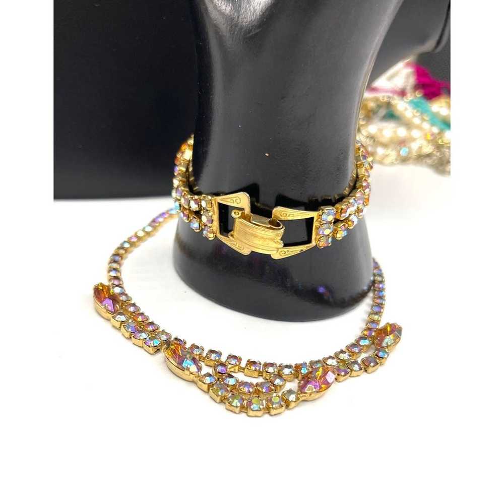 Vintage Necklace Bracelet Set Amber AB Rhinestone… - image 5