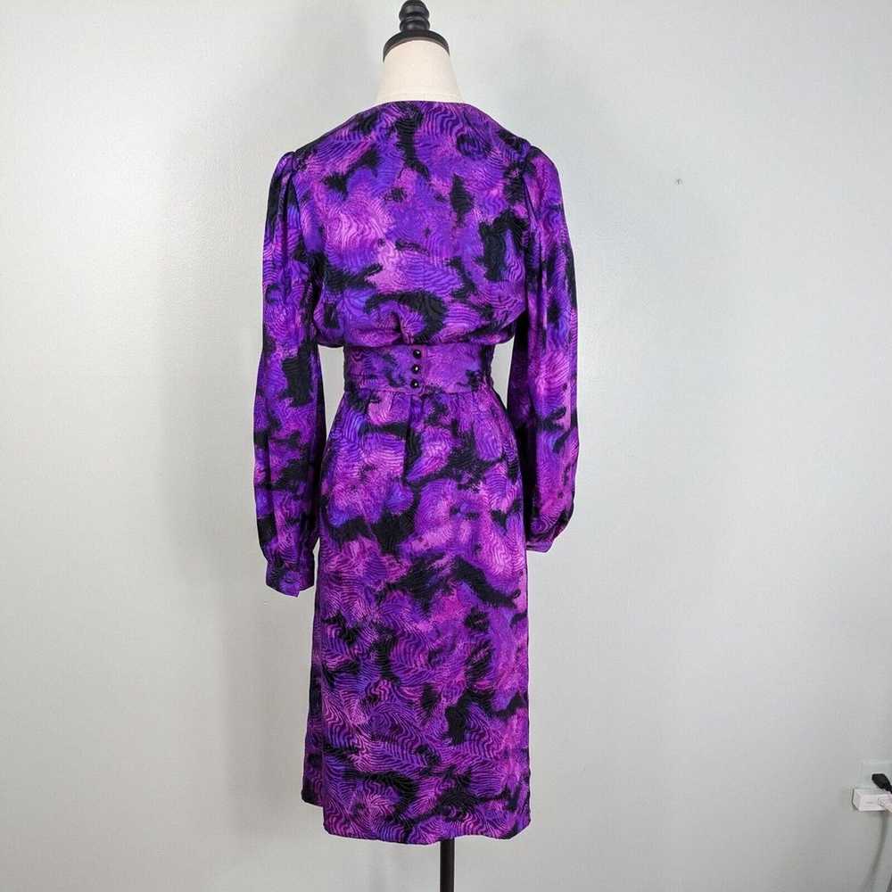 Vintage Midi Dress Long Sleeve 80s 90s Purple Pin… - image 3
