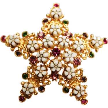 HEAVENLY "FLORENZA" signed STAR Pin Brooch - Red,… - image 1