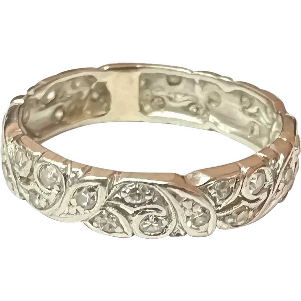 Vintage Platinum Diamond Floral Eternity Band - image 1