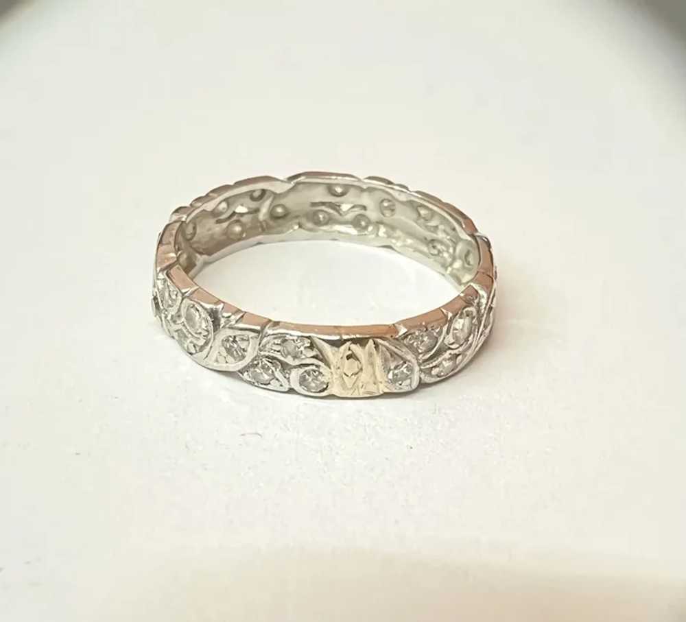 Vintage Platinum Diamond Floral Eternity Band - image 2