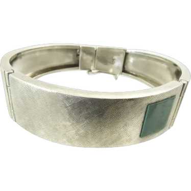 Sterling Silver and Green Stone Modernist Bracelet - image 1