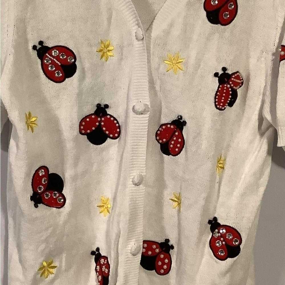 VINTAGE Bonworth Embroidered Ladybug Cardigan Swe… - image 3