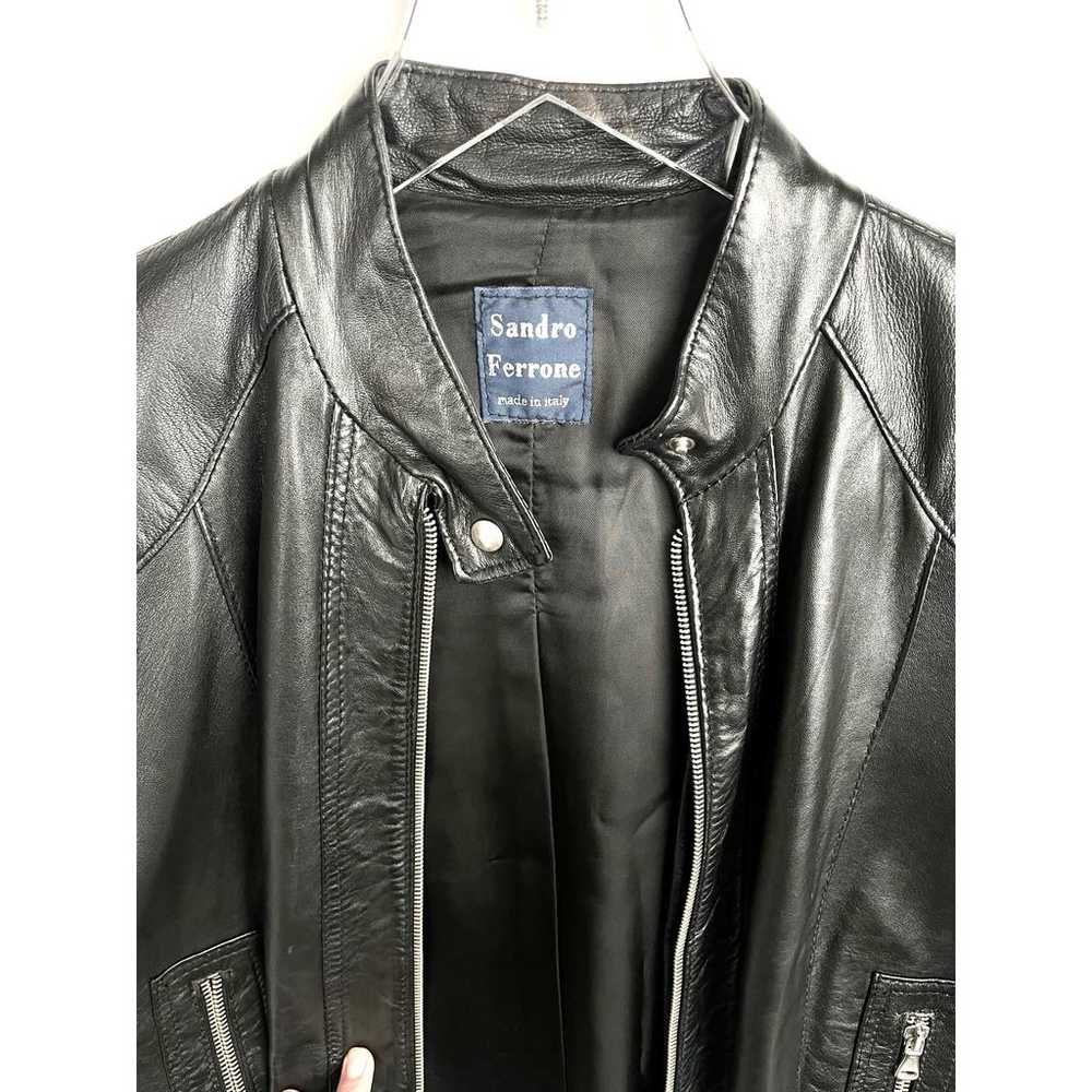 Vintage Y2K Sandro Ferrone Leather Moto Jacket Wo… - image 4